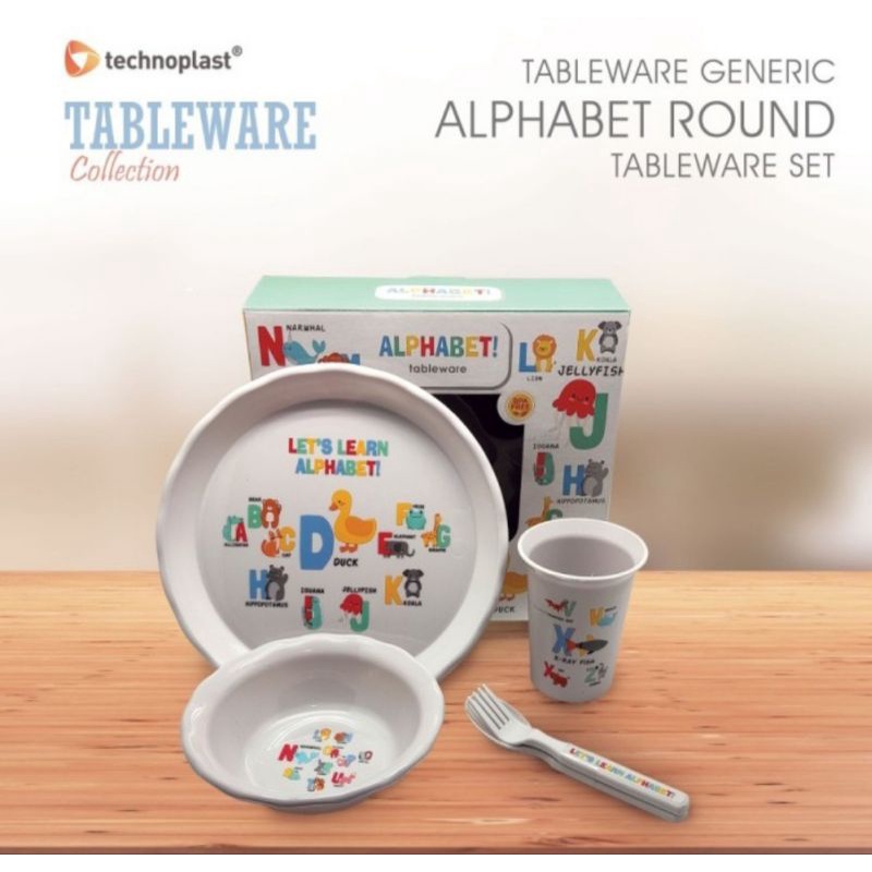 Set Alat Makan Bayi Desain Alphabet - TP / Round Tableware Tempat Makan Anak / Kado Lucu