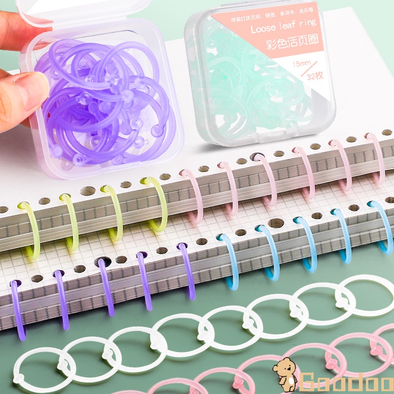 32Pcs/Set Ring Binder Loose Leaf Bahan Plastik Macaron Warna Ring Binder Tanpa Melubangi Buku Album Gantungan Kunci-Go