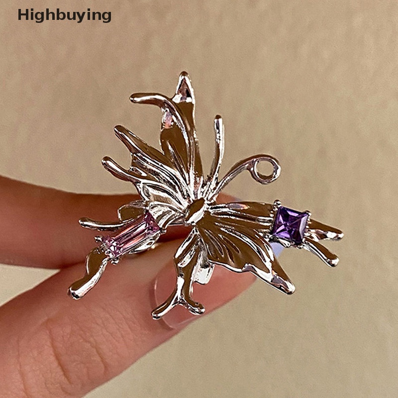 Hbid Vintage Punk Metal Butterfly Rings Untuk Wanita Berlebihan Butterfly Open Adjustable Insect Rings Y2K Perhiasan Glory