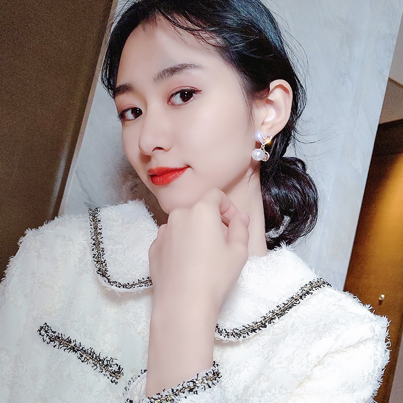 Jarum Perak Korea Cinta Anting Mutiara Salib Kreatif Manis Anting Perempuan Anting