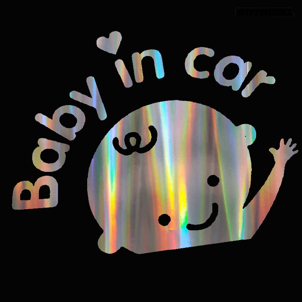 [SM Auto] Colorful Laser Baby in Car Body Jendela Stiker Reflektif Tanda Peringatan Dekor