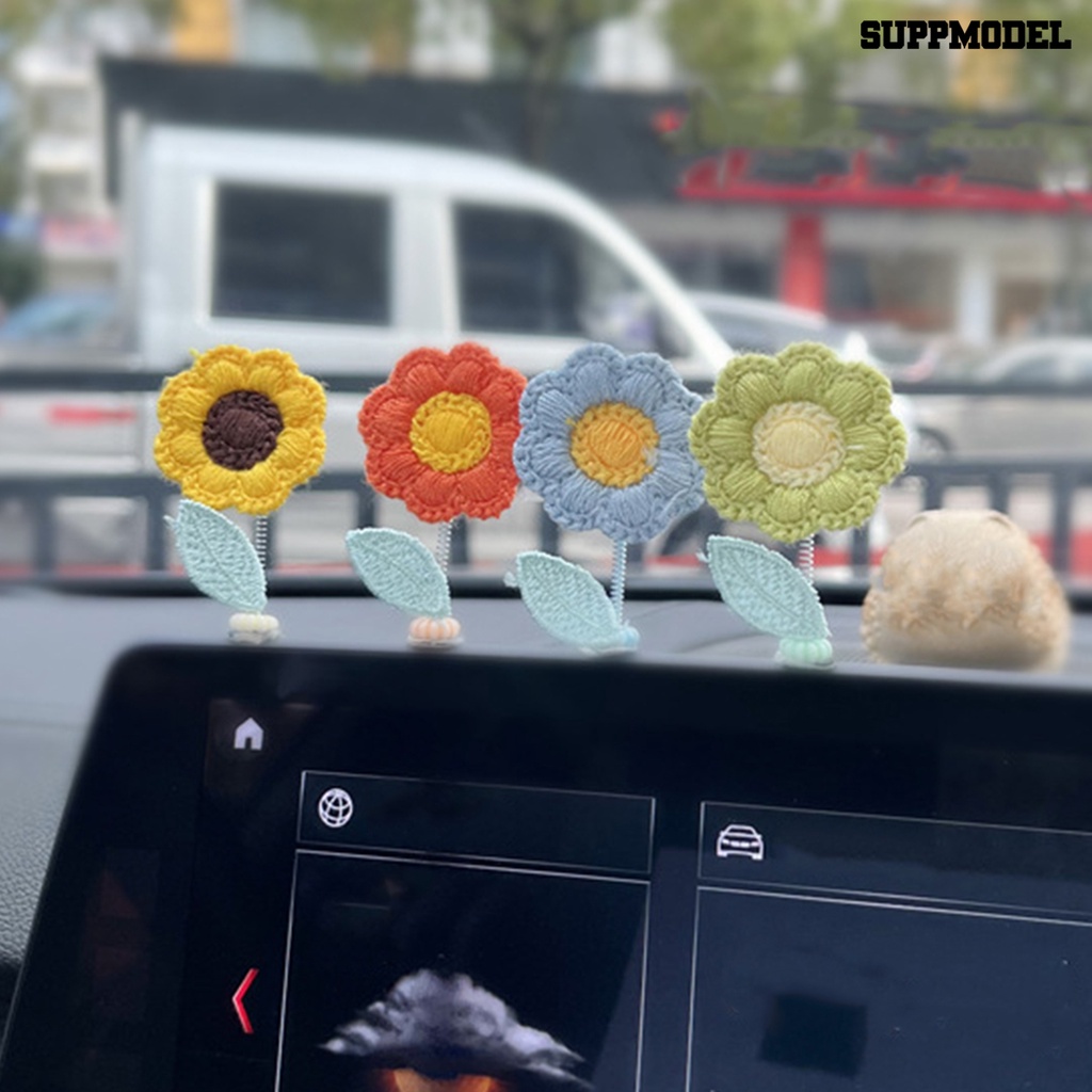 [SM Otomatis] 1set Mini Sunflower Spring Desain Realistis Hias Goyang Kepala Crochet Sunflower Dashboard Dekorasi Aksesoris Mobil