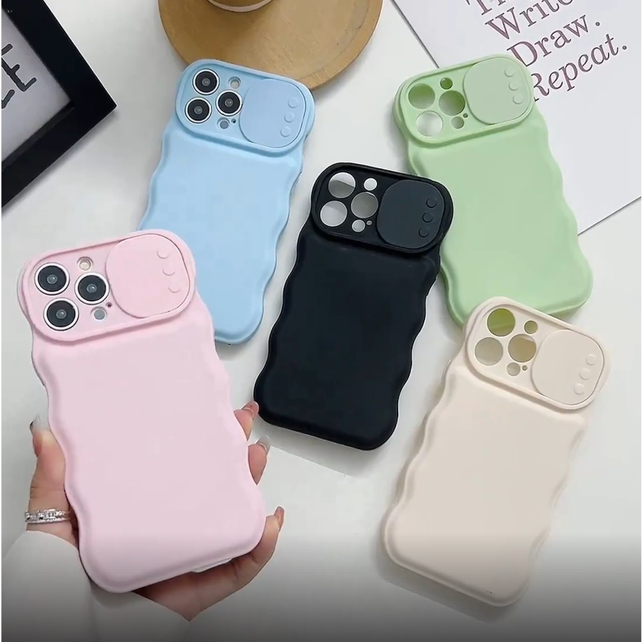 IPHONE Shell Pelindung Lensa Ponsel Geser Warna Solid Untuk Iphone14 13 12 11 Pro Max XR XS X7 8 Plus Shockproof Case Cover