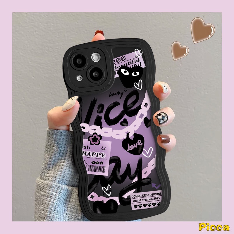 Untuk Redmi 12C A1 9 10 10A 10C 9A 9T 9C A1+POCO X3 NFC Pro M3 Redmi Note 10s 11s 9s 8 9 11 10 Pro Mi 11T Pro Ins Trendy Keren Kotak-Kotak Bagus Cinta Hati Bergelombang Tepi Lembut Casing Tpu