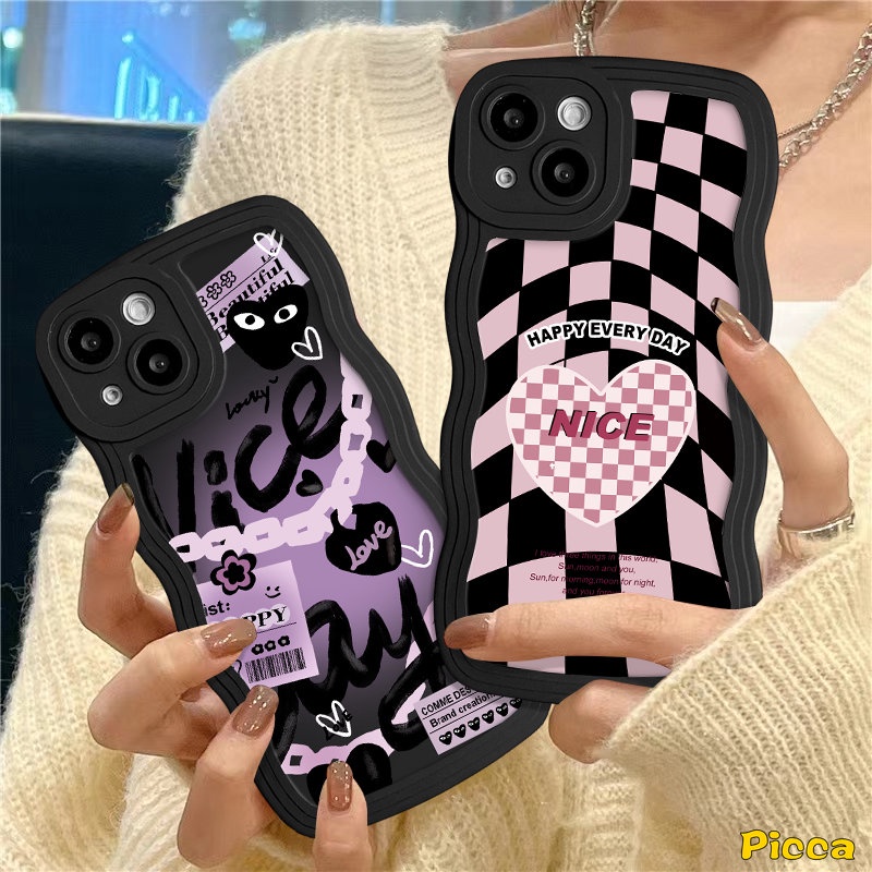 Untuk Infinix Hot 11s 10s 20 10 9 12i 10Lite 20s 8 12 Pro Hot 10 11 9 12 Play Note 12 G96 10 Pro Smart 6 4 5 Plus Ins Trendy Keren Checkerboard Bagus Cinta Hati Bergelombang Tepi Lembut Sarung