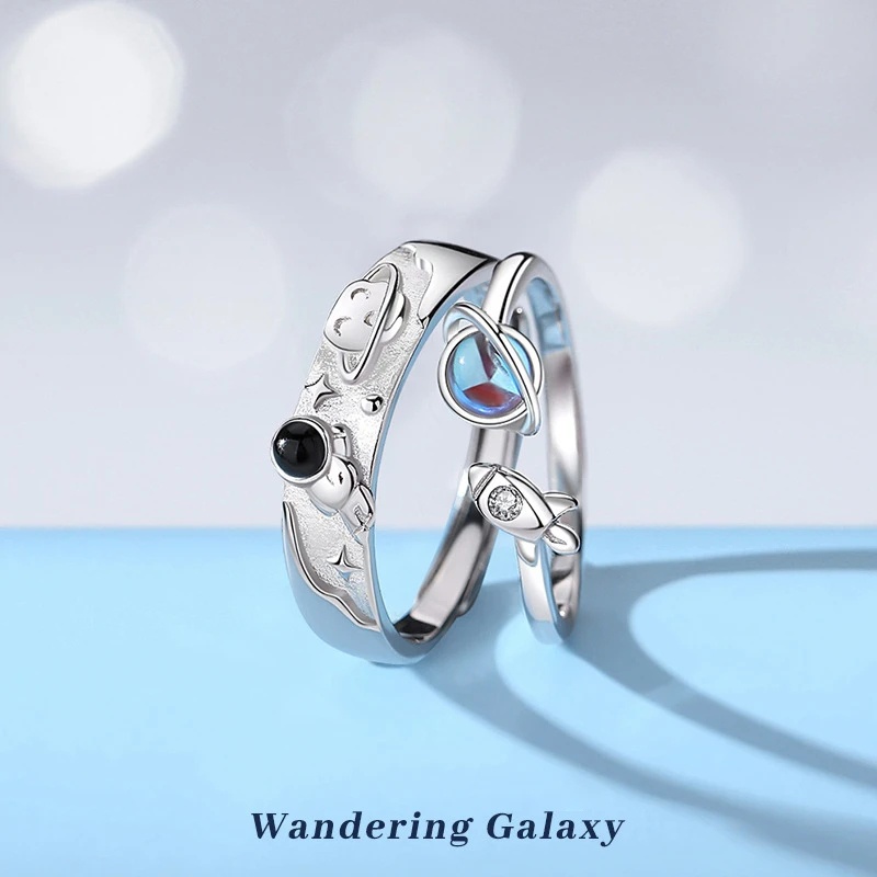 [Unggulan] Astronot Planet Cincin Cincin Hadiah Perhiasan Pernikahan Pasangan Kekasih Berlapis Perak Cincin Pasangan Roaming Galaxy Couple Ring Kepribadian Romantis Pembukaan Aksesoris