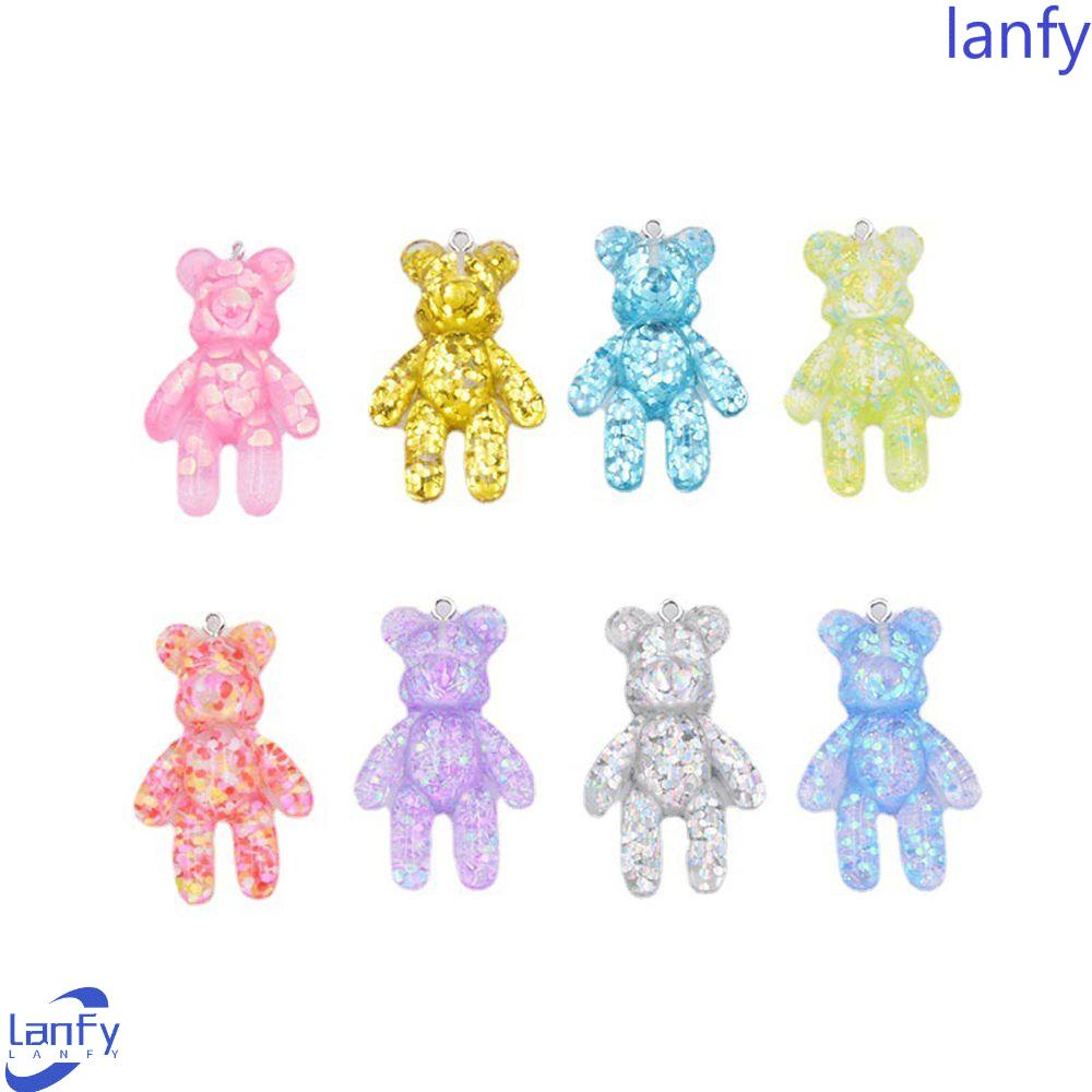 Lanfy Beruang Kecil Liontin Resin28 * 44MM DIY Membuat Keyring Craft Glitter Flatback Bracelets Charm