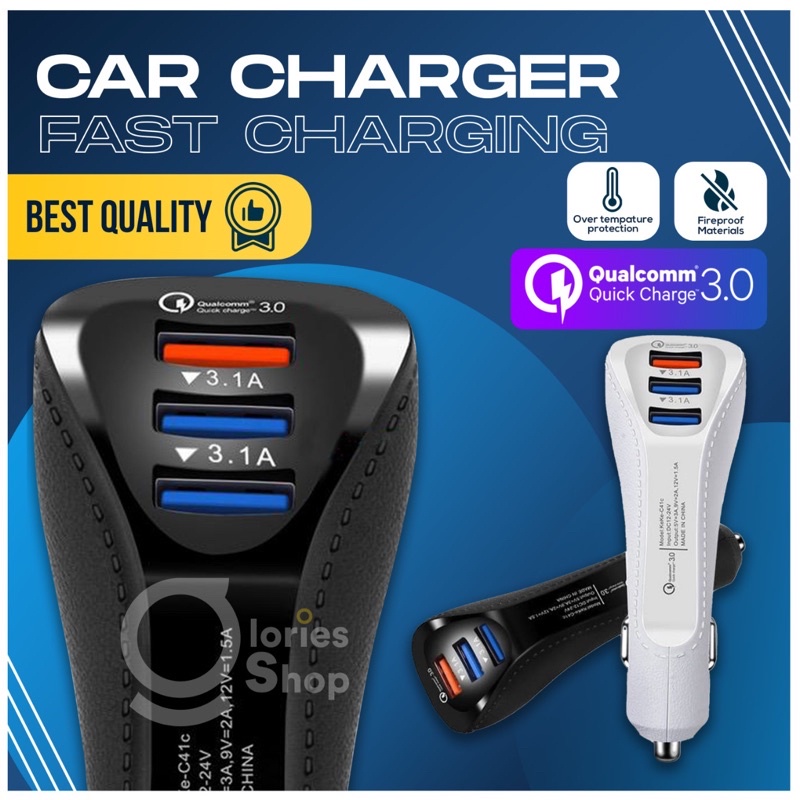 Hanaiso Bufallo Car Charger Fast Charging QC 3.0 and 3.1A - Premium Leather Series Quick Charge Turbo Qualcomm 6.1A 33W 43W