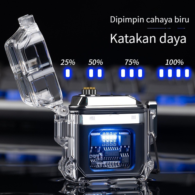 Korek Api Elektrik Fingerprint Touch Sensor LED Display HY6051 Transparan Shell Tahan Air Pulsa Elektronik Lebih Ringan Outdoor Tahan Angin Tahan Air Arc Pemantik Rokok