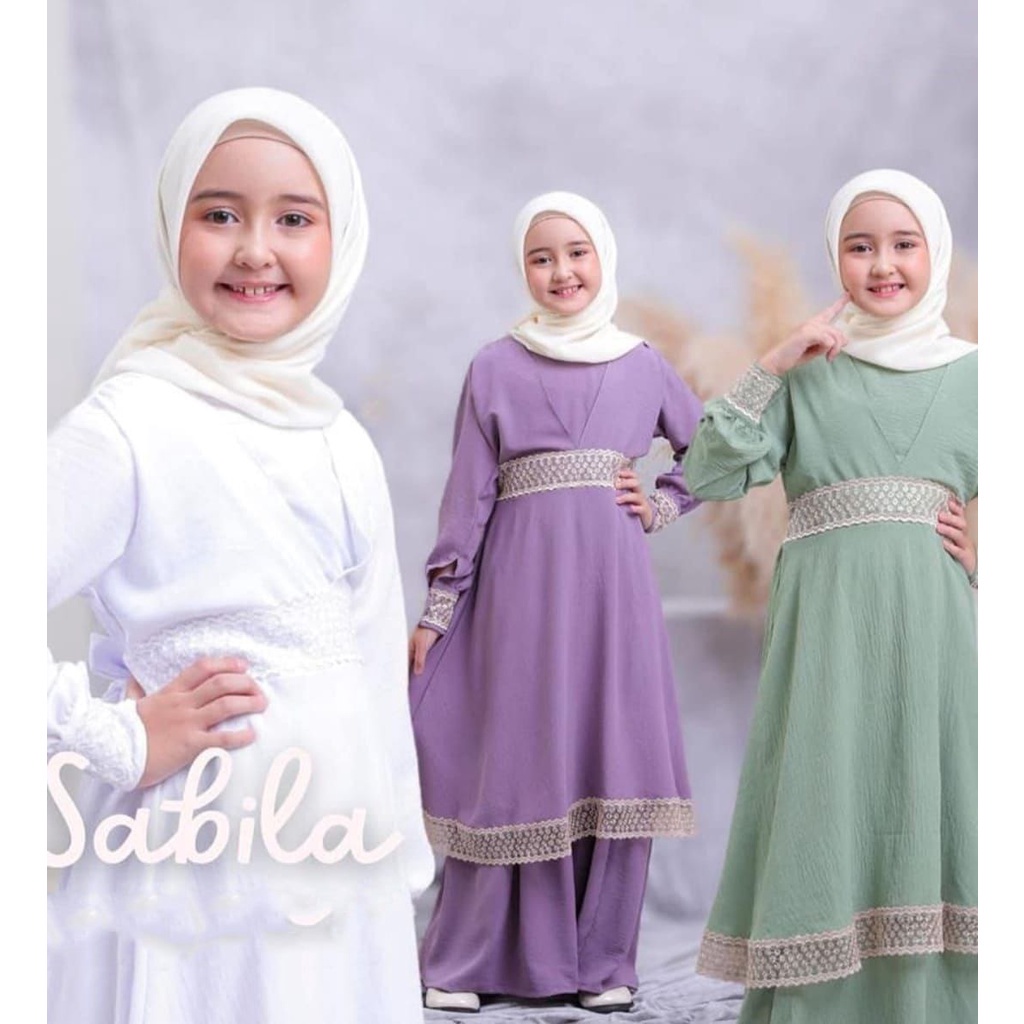 Sabila Kids Gamis Anak Perempuan Renda Tile Bintang Premium