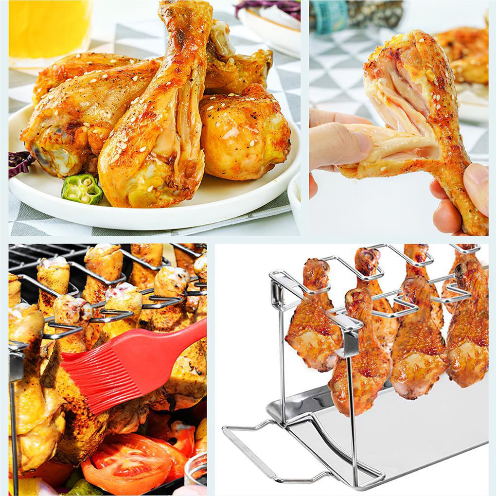 Rak Kaki Ayam Dan Sayap Untuk Digunakan Drumstick Oven Leg Rack Easy Rack Chicken Penghisap Asap Ayam 14holder Grill to Chicken Slot Wing Steel Stainless Untuk Masak Sempurna