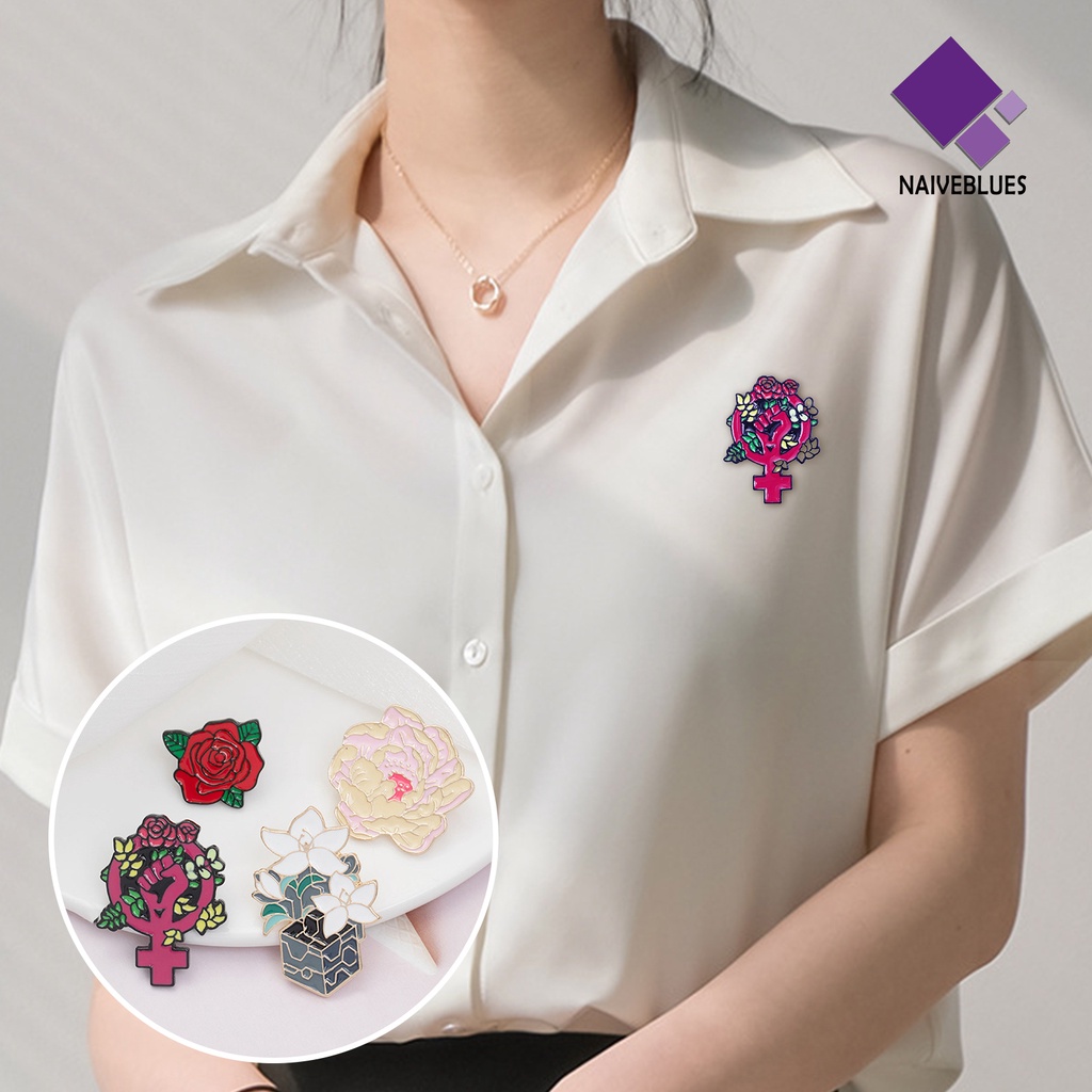 &lt; Naiveblues &gt; Ladies Bros Mawar Mengenang Perhiasan Kartun Dicat Lencana Feminisme Hadiah