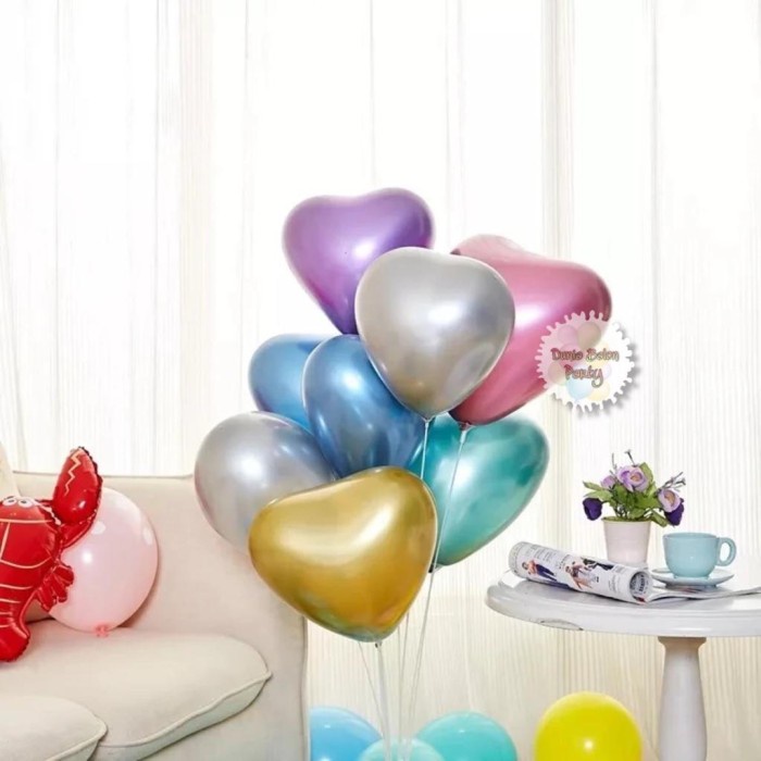 Balon Latex Metalik Chrome Love / Latex Chrome Bentuk Love 12inch