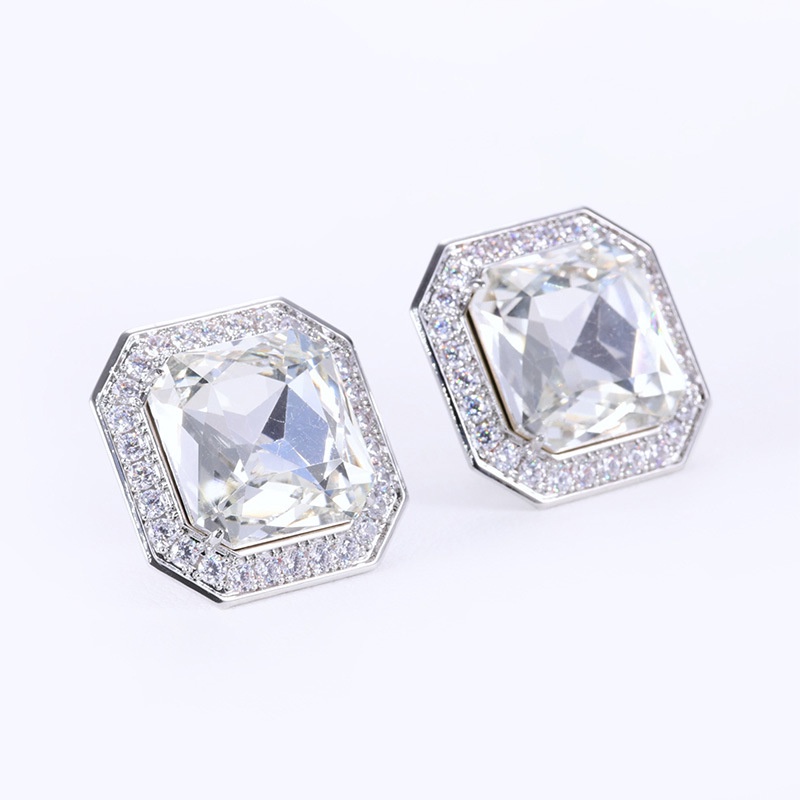 Goldkingdom Aksesoris Perhiasan Fashion Ready Stock Oversized Square Diamond Earrings Berlian Imitasi Anting Seksi.