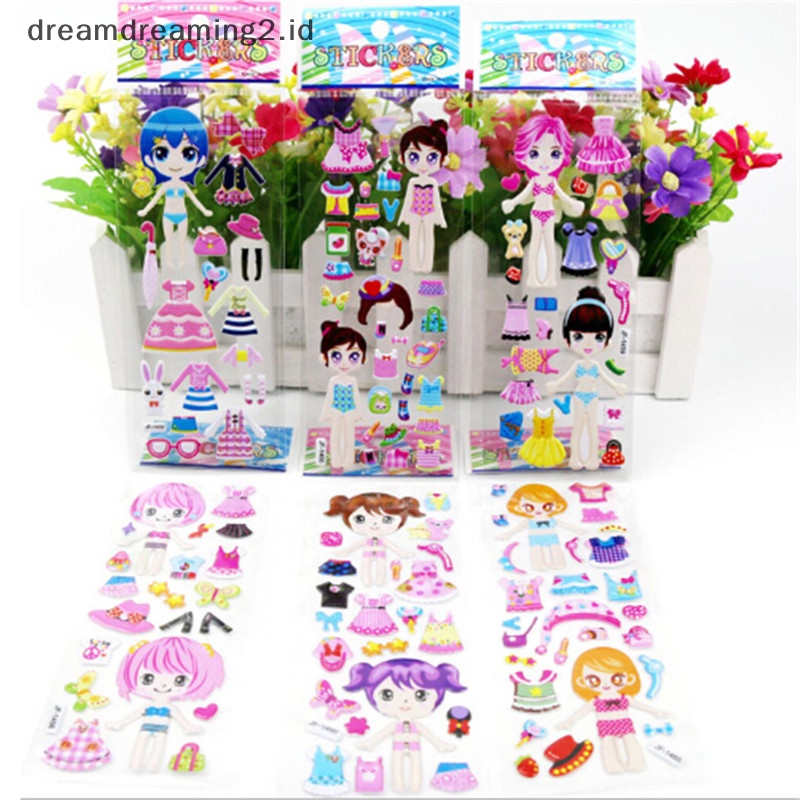 (drea) 5lembar 3D Puffy Bubble Stiker Mainan Dress up Anak Perempuan Baju Ganti Mainan Anak//