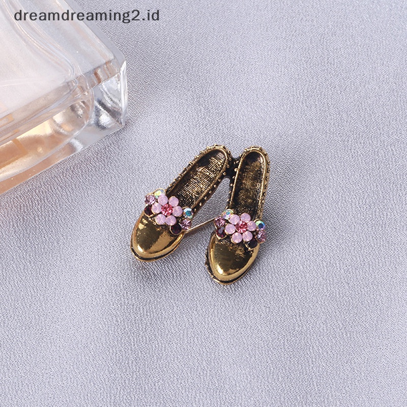 (drea) Retro Vintage Sepatu Bros Merah Muda Berlian Imitasi Bunga Ikatan Simpul Sepatu Bros Pin//