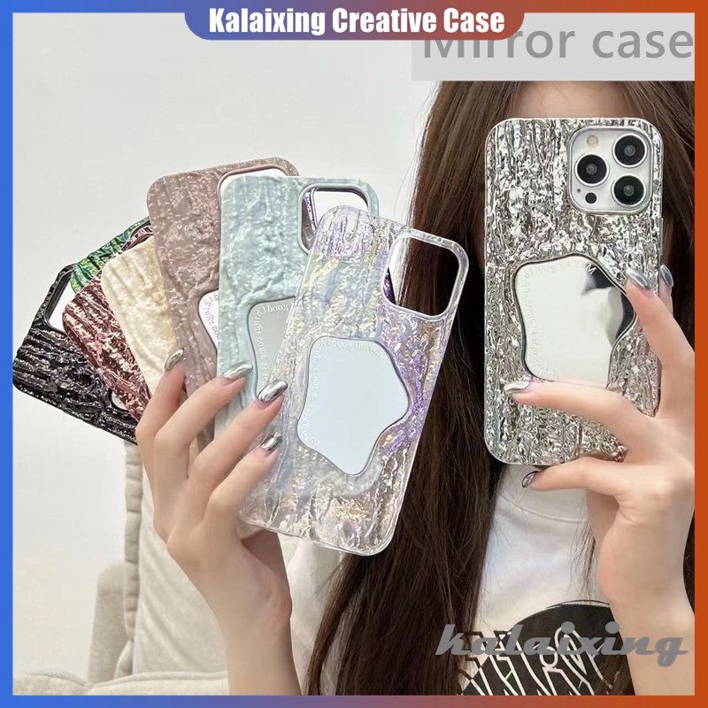 IPHONE Soft Case Cermin Gaya Untuk Iphone14 /13 /12 /11 Pro Max14 Plus X Xr Xs Max6 7 8 Plus Tekstur Lipit Penutup Belakang