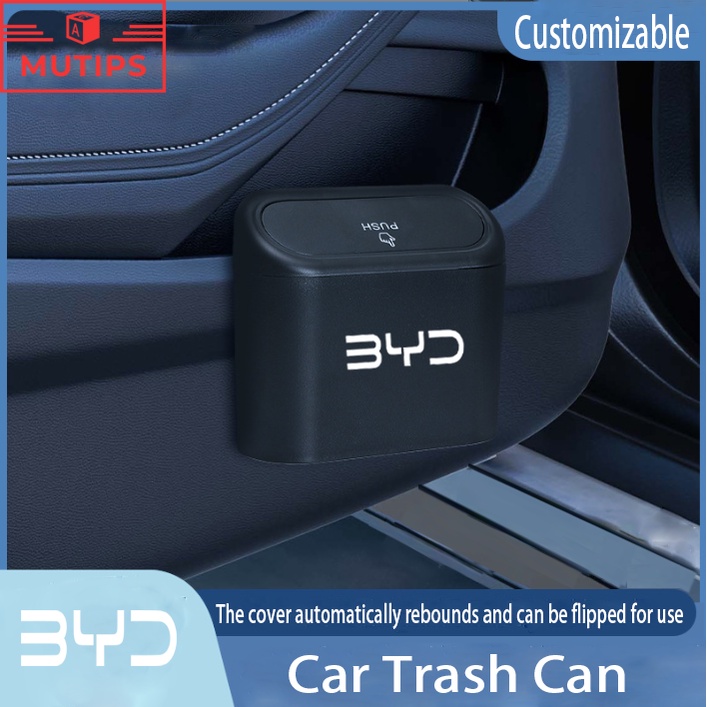 Byd Tempat Sampah Mini Portable Mobil Gantung Tutup Flip Dustbin Back Seat Tahan Air ABS Storage Box Organizer Untuk plus Seal Han Atto 3 Yuan EV