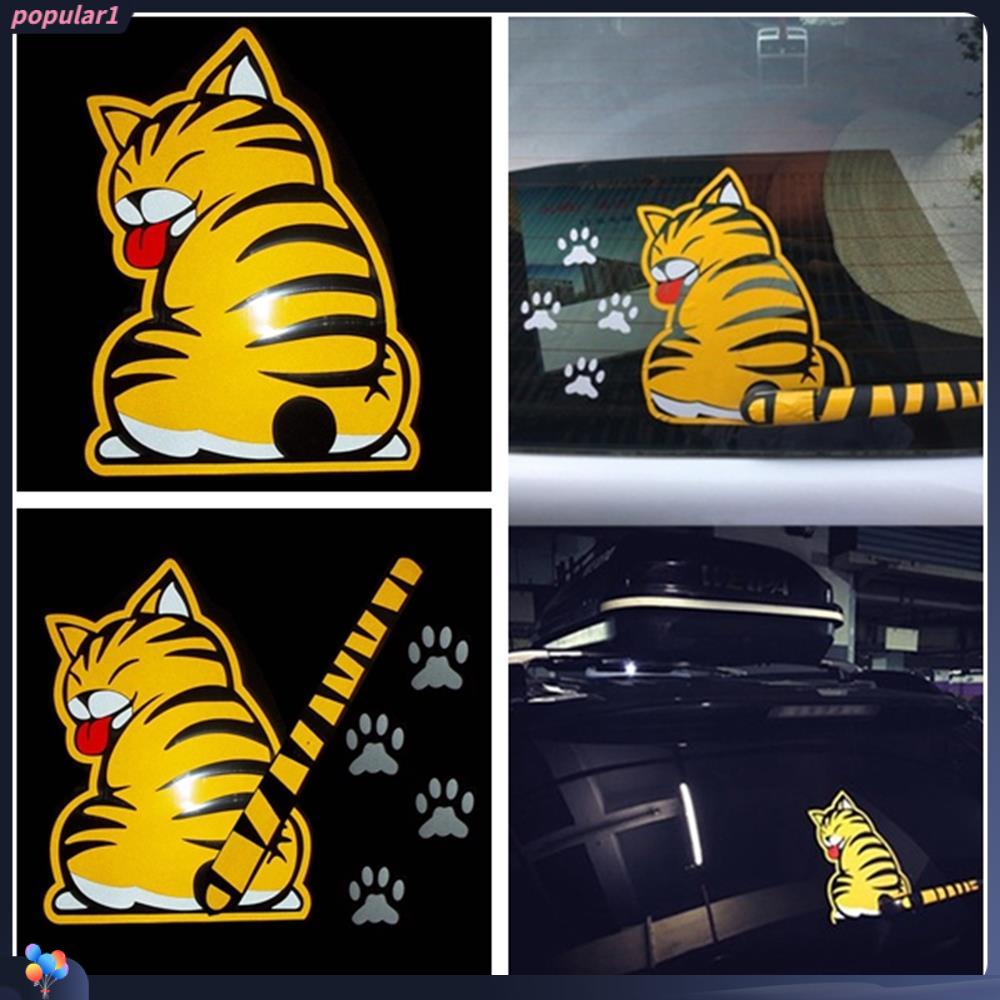 Stiker Mobil Kucing Kuning Populer Motif Hewan Menarik Tahan Air Kaca Depan Paw Tail