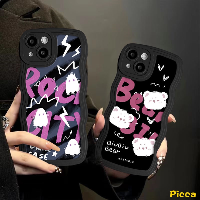 Case Untuk Redmi Note9 9s 8 11 10 Pro 10s 11s Redmi 12C 10C A1 9A 9 9T 10 10A 9C A1+POCO M3 X3 NFC Pro Mi 11T Pro Kartun Beruang Hantu Lucu Monster Kecil Huruf Wavy Edge Sarung Soft Cover