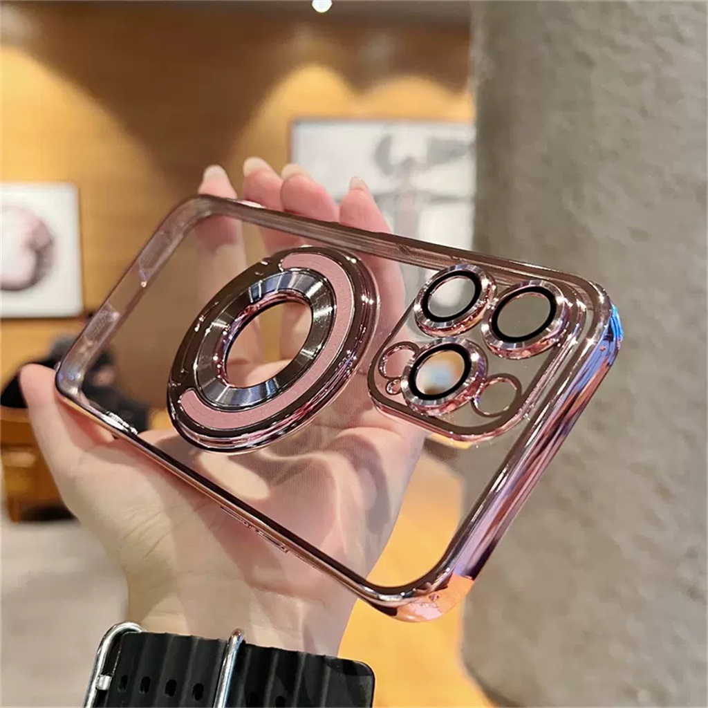 Casing Magnet Logam Mewah iphone 14 pro max plus case iphone 11 12 13 pro max case Kamera Perlindungan Lensa Dengan bracket shockproof protection soft case