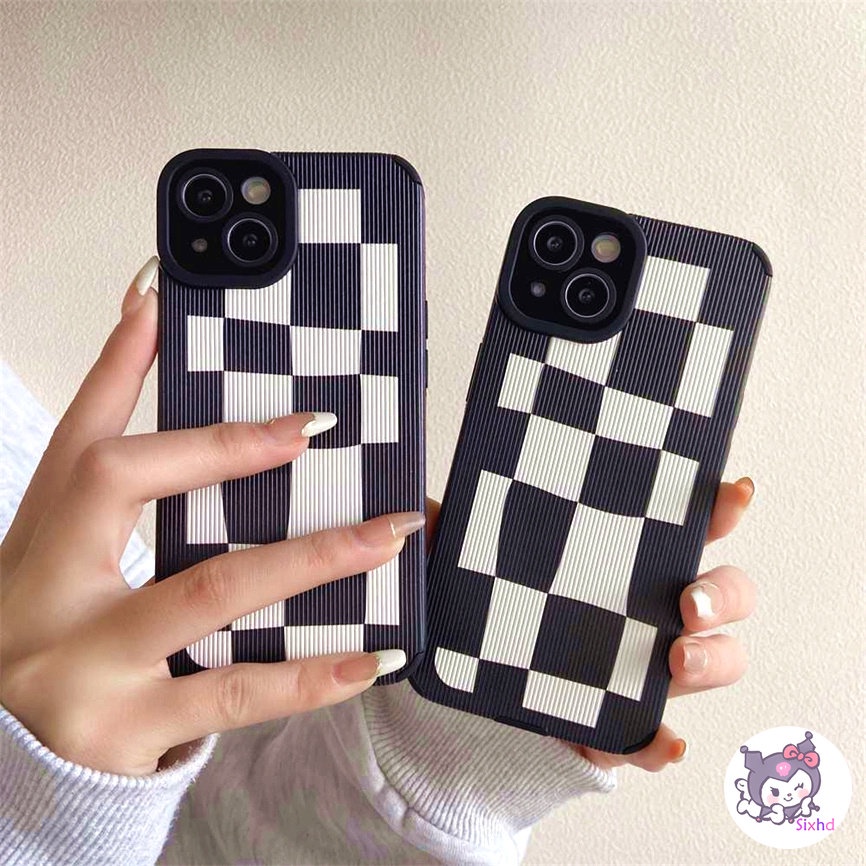 IPHONE Kompatibel Untuk Iphone14 13 12 11 Pro Max SE 2020 X Xr Xs Max8 7 Plus Kreatif Sederhana Hitam Putih Kotak-Kotak Perlindungan Tahan Guncangan Casing Ponsel Lembut Silicon Cover XJJJJ
