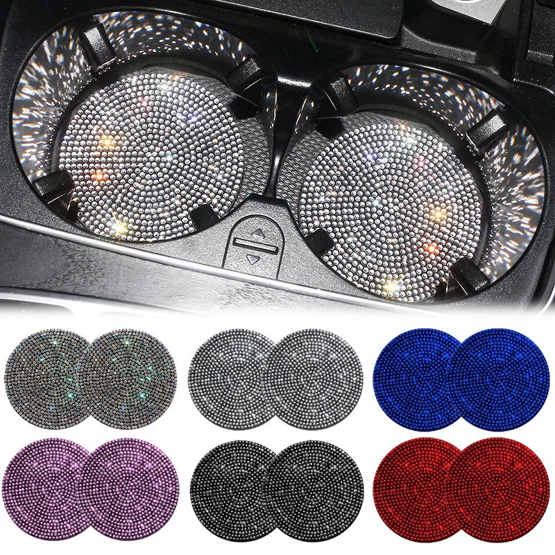 Fashion Dustproof Car Circular Diamond Anti Slip Coaster/Tatakan Gelas Cangkir Hias Tahan Aus Minimalis Holder Aksesoris Interior Mobil