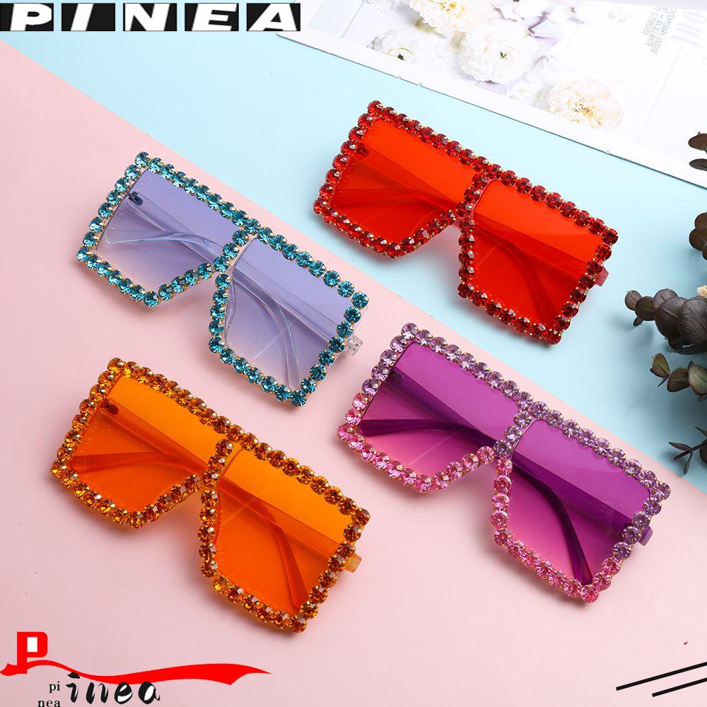 Nanas Persegi Kacamata Uv400 Datar Atas Berlian Imitasi Kristal Kacamata