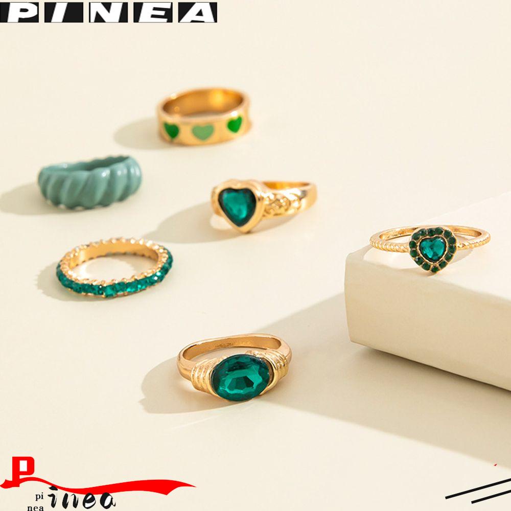 Nanas 6pcs Set Cincin Vintage Perhiasan Aksesoris Wanita Perempuan Kristal