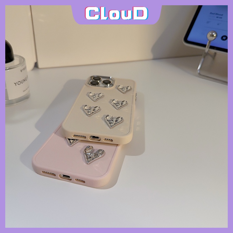 Casing Elektroplat Warna Permen Macaron Mewah Kompatibel untuk iPhone 11 13 14 12 Pro MAX 7Plus 8Plus XR XS MAX Sederhana Warna Solid 3D Cinta Pelapisan Hati Penutup Ponsel Lembut Persegi