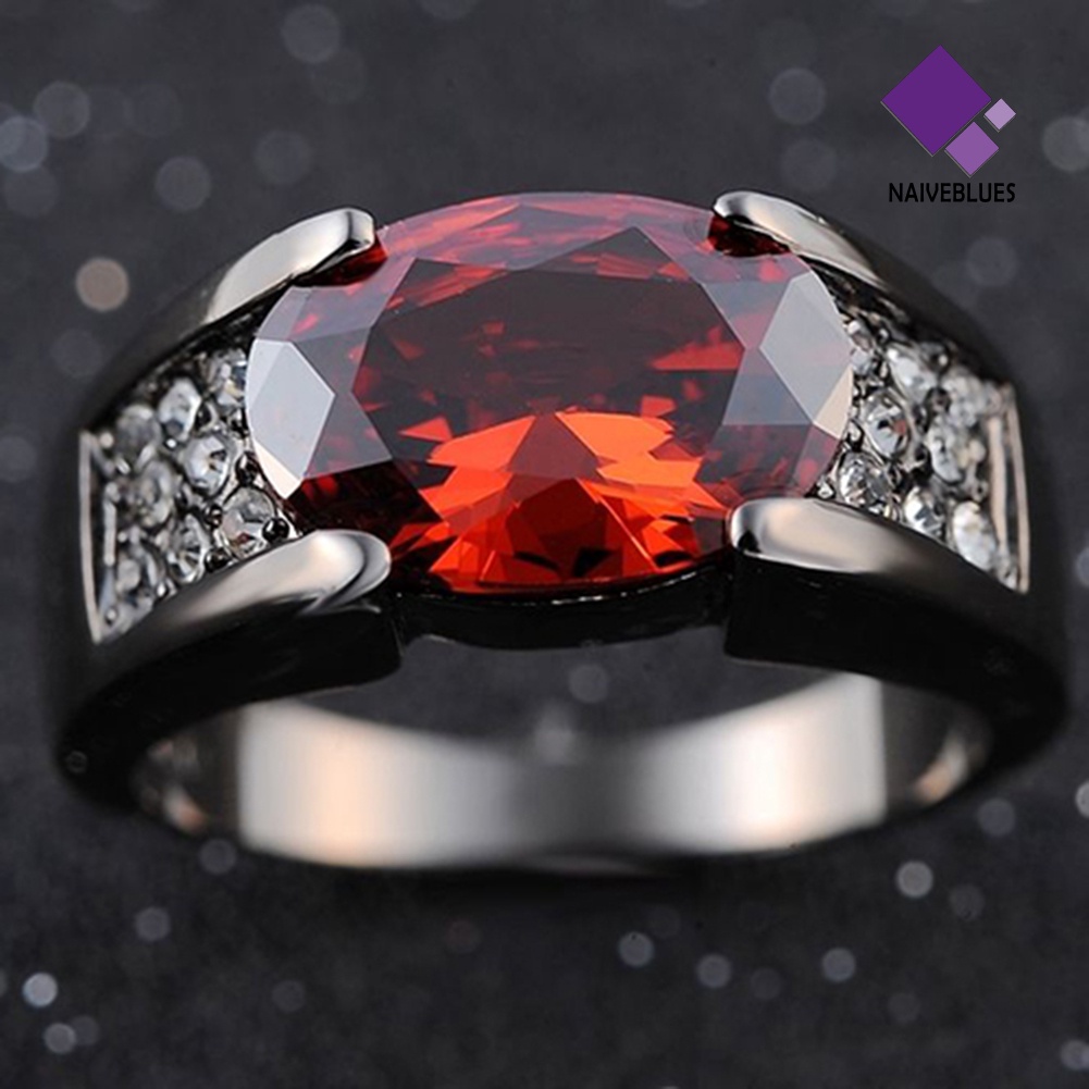 &lt; Naiveblues &gt; Fashion Pria Keren Besar Merah Berlian Imitasi Bertatahkan Jari Cincin Ukuran Hadiah