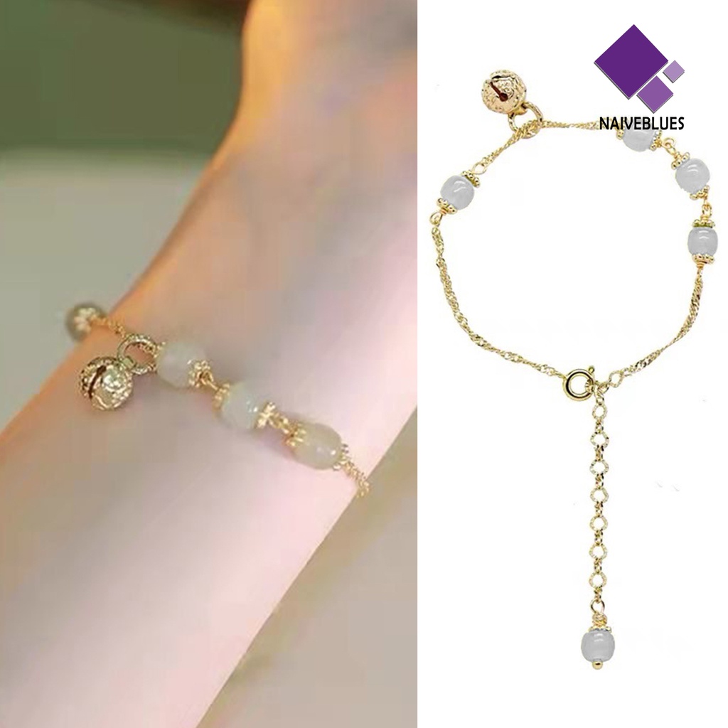&lt; Naiveblues &gt; Beads Bracelet Dekorasi Tahan Karat Liontin Beruntung Wanita Pria Gelang Romantis Untuk