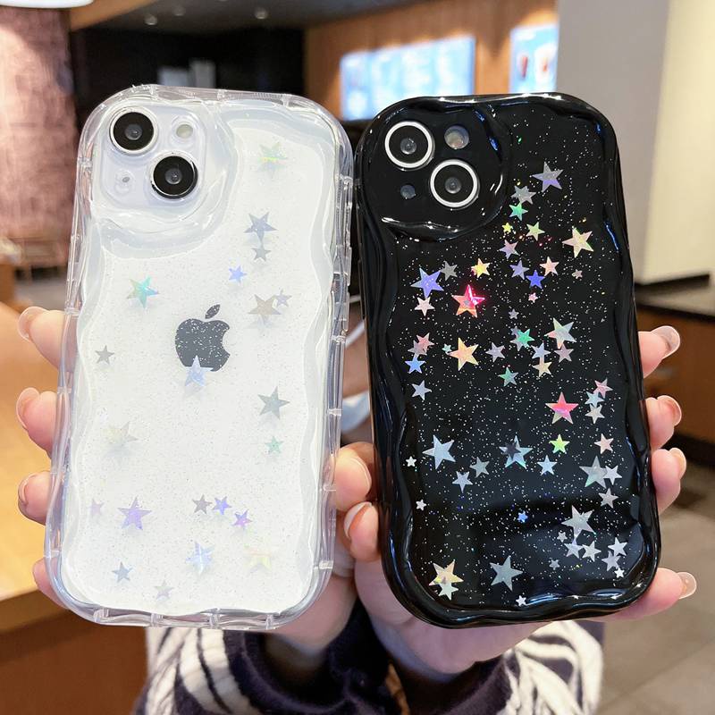 【Cream Edge】Sparkly Five-pointed Star Silicone Soft Case for IPhone 7 8 Plus X XS XR XS Max 11 13 12 14 PRO Max 14 Plus SE 2020 2022 Clear Phone Case for Girl Women Gift