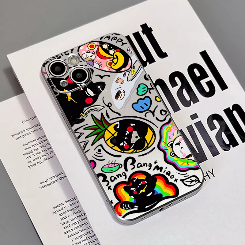IPHONE Soft Electroplate Case Kompatibel Untuk Iphone14 13 12 11 Pro XS Max Casing Kucing Hitam XR X8 +7 6S Plus Mini TPU Silikon Shockproof Phone Cover