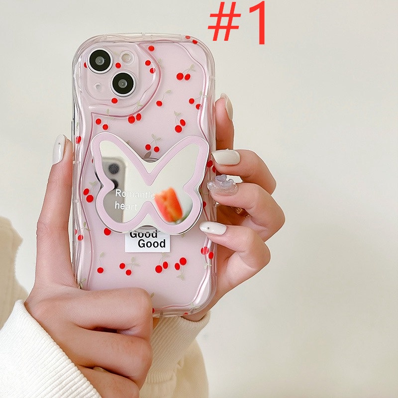 Popsocket Pretty Floral Cherry Clear Wave Soft Case HP iP iPhone X XS XR 11 12 13 14 Pro Max Woman Girl FTD Casing Apple