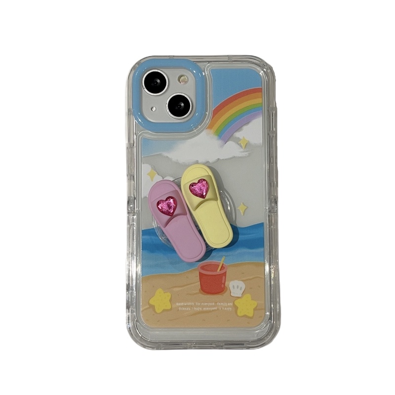 IPHONE Casing Telepon Liburan Musim Panas Cocok Untuk Iphone14 13 11 12 Pro Max All Inclusive Print Stand Silicone Phone Case