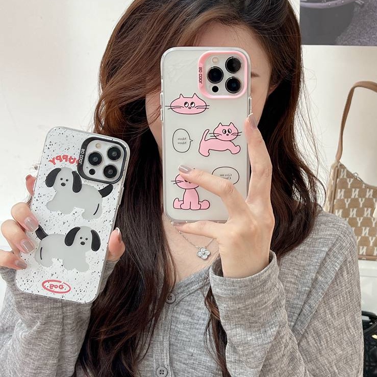 New Black &amp; White Puppy Skin Feel Soft Case HP iP iPhone 12 13 14 Pro Max 11 Woman Girl FTD Casing Apple