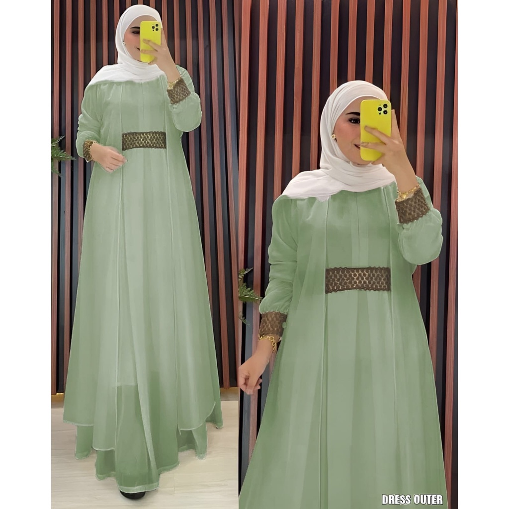 Salsa Dress Gamis Ceruty Babydoll Full Puring Renda Gaun Pesta Muslim Premium Terbaru