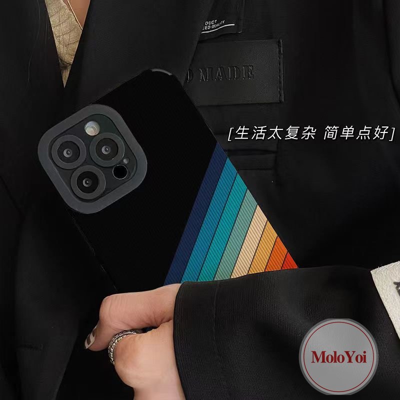 Ins Gradien Warna-Warni Pelangi Shockproof Silicone Case Kompatibel Untuk IPhone XR XS X Max 11 Pro Max 7Plus 11 14 13 12 Pro Max 8 7 Plus Mewah Tekstur Kulit Lembut Ponsel Tpu Cover