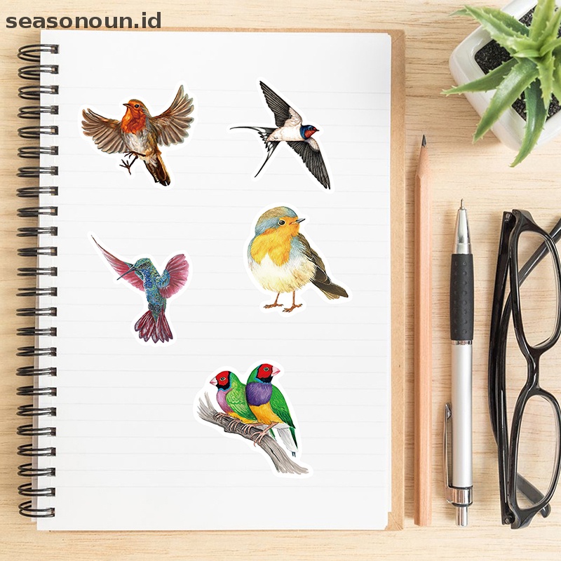 Seasonoun 50 Pcs Cat Air Burung Stiker Koper Hias Notebook Stiker DIY Dekorasi Kartun Lucu Stiker Dekorasi Rumah.