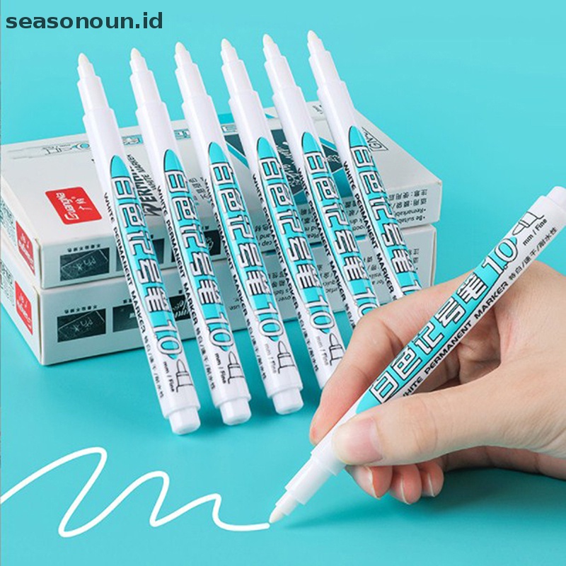 Seasonoun White Marker Pen Pena Graffiti Tahan Air Permanen Gel Pensil Ban Pager.