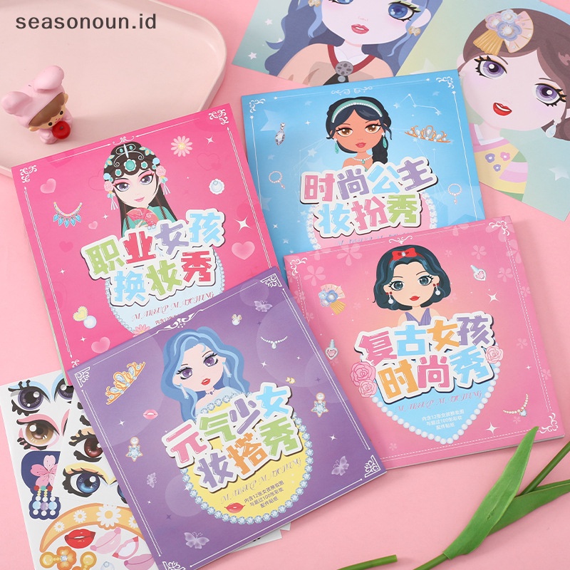 Seasonoun Anak Princess Fashion Change Show Sticker Set Gadis Decal Serbaguna Diy Makeup Show.