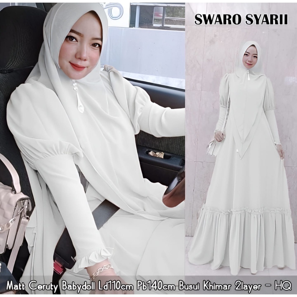 Swaro Syari Gamis Muslim Wanita Syarii 2in1 Busui Matt Ceruty Babydoll Furing 2 Layer l Dress Lebaran