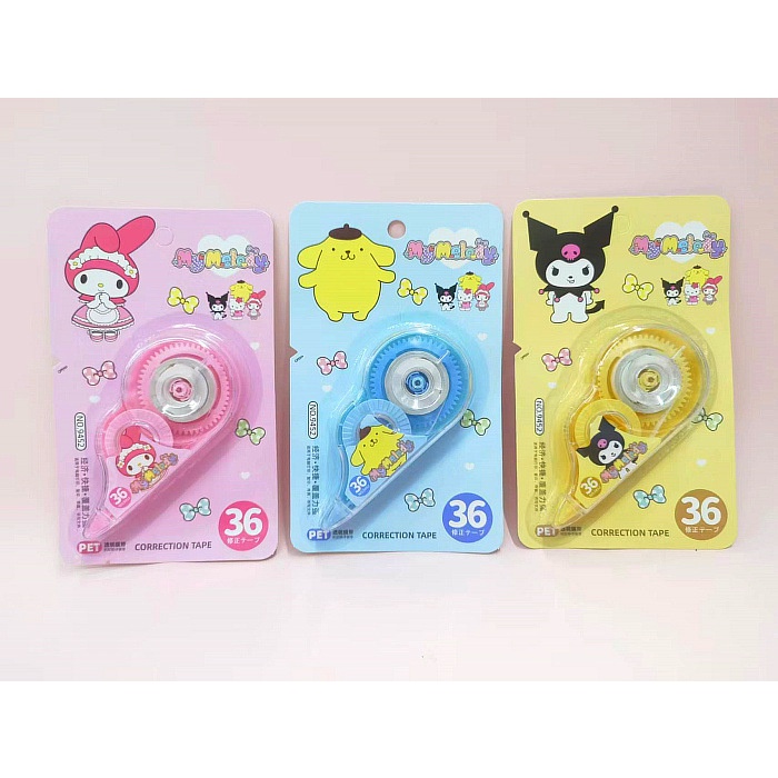 (36 METER)CORRECTION TTAPE SANRIO / TIP EX KERTAS ANAK LUCU SANRIO / TIPEX CINNAMOROLL KUROMI MELODY POMPURIN