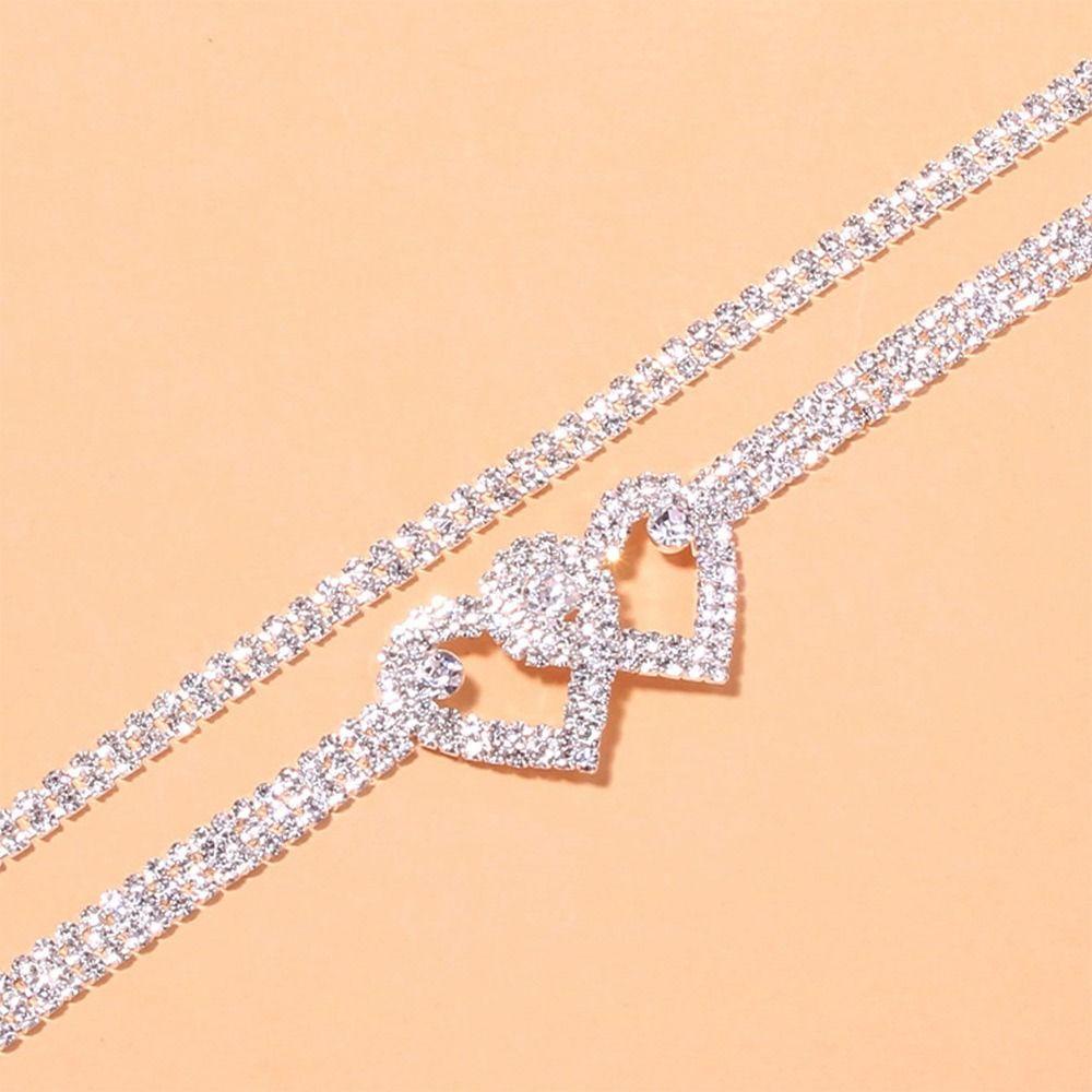 Lily Gelang Kaki Rantai Emas Perak Double Heart Bling Foot Chain