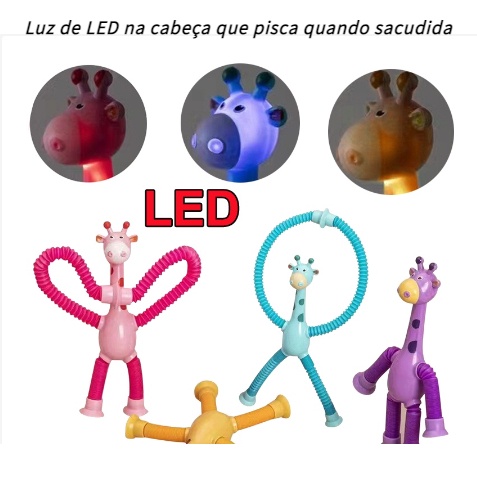 Luminous Pop Tabung Led Telescopic Suction Cup Mainan Anak Telescopic Giraffe Fidget Toys Dewasa Mainan Pencet Pereda Stress