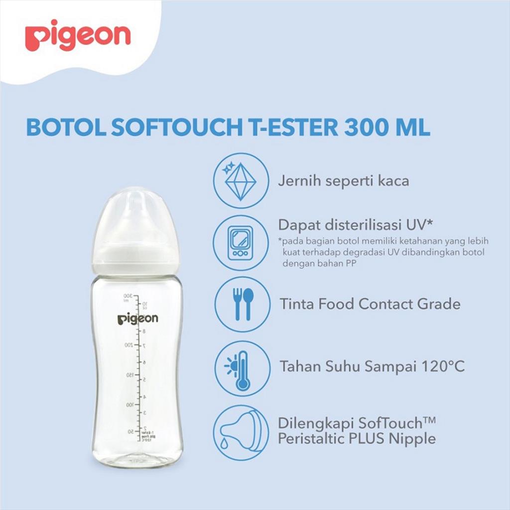 PIGEON T-Ester Wide Neck 300ml Bottle Peristaltic White Cap