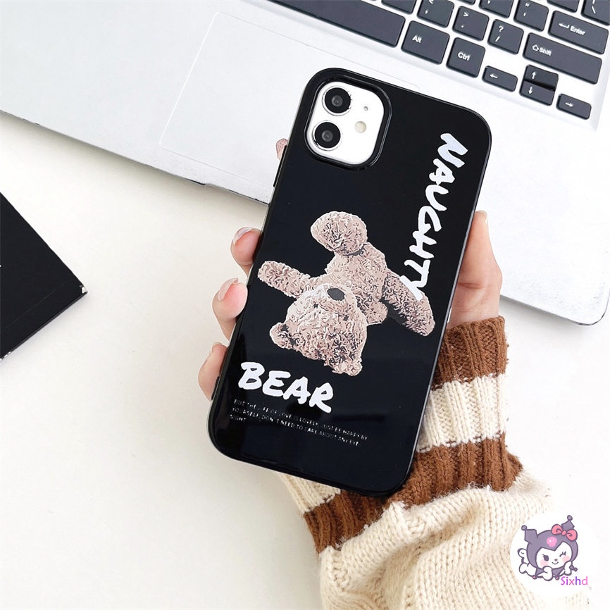 IPHONE Kompatibel Untuk Iphone14 13 12 11 Pro Max SE 2020 X Xr Xs Max8 7 6Plus Hitam Fashion Mainan Beruang Silikon Premium Casing Ponsel Lembut Anti Jatuh Pelindung TPU Cover XJJJJ