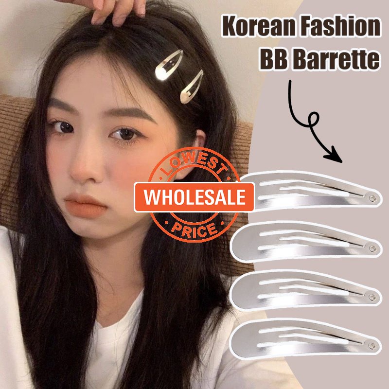 [Harga Grosir] Gadis Korea Fashion Perak Logam Bentuk Jatuh Klip Rambut Wanita Dasar Harian Sederhana Poni Samping Snap Jepit Rambut Anak BB Jepit Populer Aksesoris Rambut