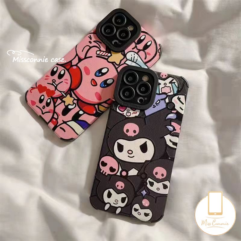Kartun Imut Kuromi Casing Ponsel Kompatibel Untuk iPhone 7Plus 11 13 14 12 Pro MAX XR 78 Plus X XS MAX Indah Kirby Tekstur Kulit Mewah Shockproof Silikon Soft Cover